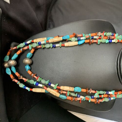 Native American Santo Domingo Spiny Blue Turquoise Necklace | 3-Strand Shell | 10397 - Masha USA