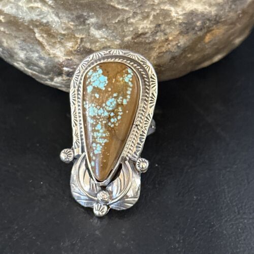 Navajo Blue Turquoise #8 Rings | Sterling Silver | Sz 9.5 | Authentic Native American Handmade | 14287