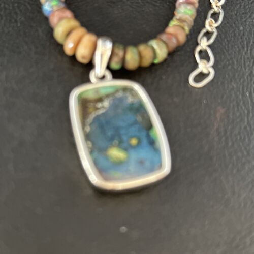 Southwestern Women's Green Opal Pendant Necklace | Sterling Silver | 17" | 14424