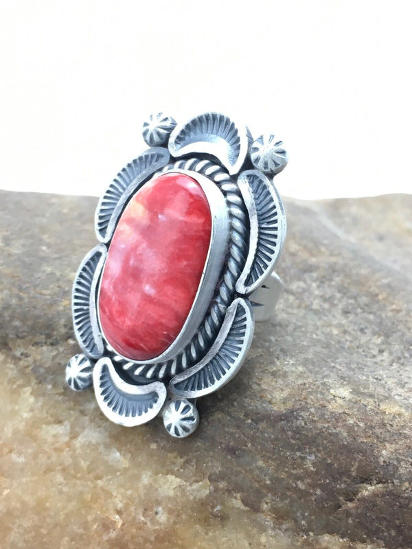 Native American Navajo Spiny Oyster Ring | Sterling Silver | Sz 7 | 4191