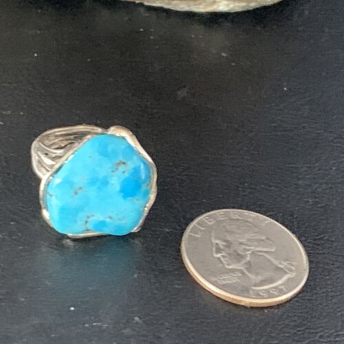Navajo Blue Kingman Turquoise Ring | Sterling Silver | Sz 8 | Authentic Native American Handmade | 13542