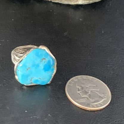 Navajo Blue Kingman Turquoise Ring | Sterling Silver | Sz 8 | Authentic Native American Handmade | 13542