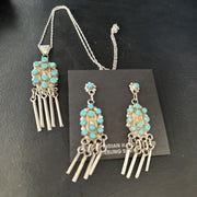 Native American Zuni Kingman Turquoise Necklace Pendant Earrings Set | Sterling Silver | 14487