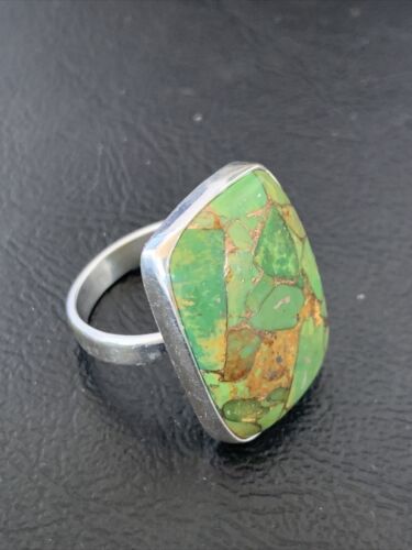 Adjustable Navajo Green Mojave Turquoise Ring | Sterling Silver | Sz 8 | Authentic Native American Handmade | 11785