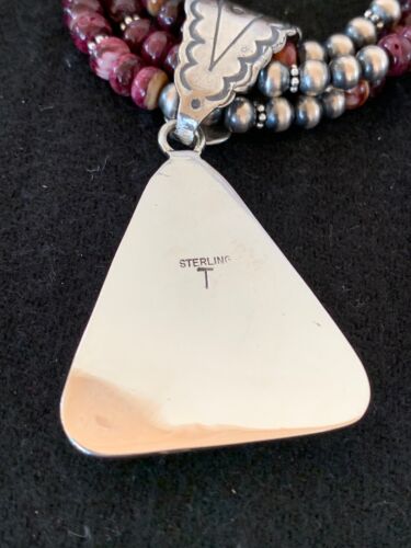 Navajo Purple Spiny Oyster Pendant Necklace | 3-Strand | Sterling Silver | Authentic Native American Handmade | 4107