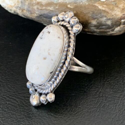 Navajo White Buffalo Turquoise Ring | Sterling Silver | Sz 7 | Authentic Native American Handmade | 13350