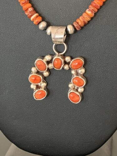 Navajo Spiny Oyster Necklace Pendant Set | Authentic Native American Sterling Silver | Naja | 242