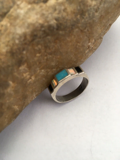 Southwestern Navajo Opal & Turquoise Inlay Ring | Sterling Silver | Sz 6 | 01719
