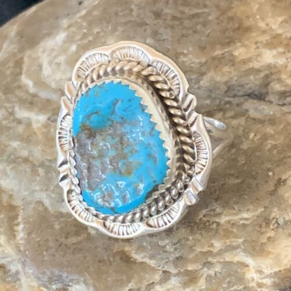 Navajo Blue Kingman Turquoise Ring | Sterling Silver | Sz 7 | Authentic Native American Handmade | 12957