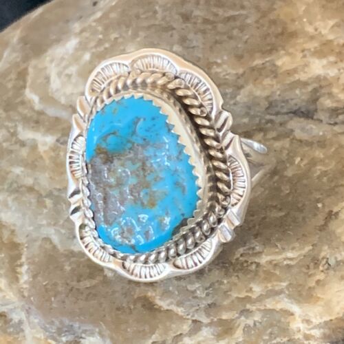 Navajo Blue Kingman Turquoise Ring | Sterling Silver | Sz 7 | Authentic Native American Handmade | 12957