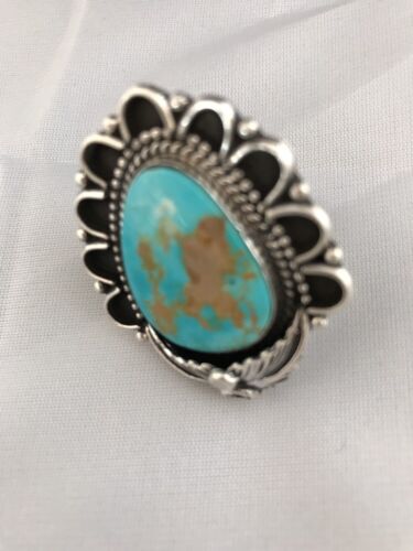 Southwestern Turquoise Ring | Sterling Silver | Sz 9.25 | Authentic Native American Handmade | Signed