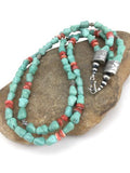 Native American Turquoise Spiny Sterling Silver Nugget Bead Necklace | 22" | 1352