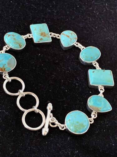 Native American Navajo Blue Turquoise Link Bracelet | Sterling Silver | 9" | 00666