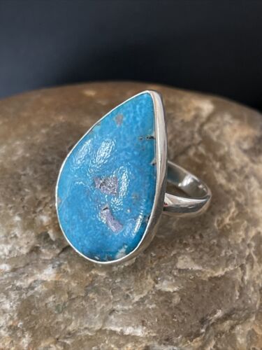 Navajo Blue Kingman Turquoise Ring | Sterling Silver | Sz 10 | Teardrop | Authentic Native American Handmade | 10508