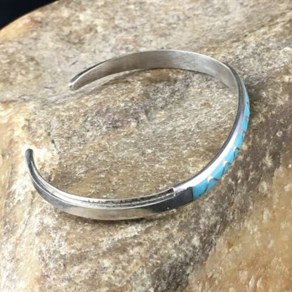Native American Zuni Blue Faux Opal Inlay Cuff Bracelet | Sterling Silver | 10189
