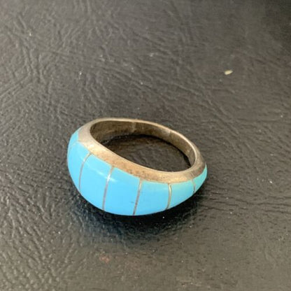 Navajo Blue Turquoise Inlay Band Ring | Sz 6 | Authentic Native American Handmade | 12391