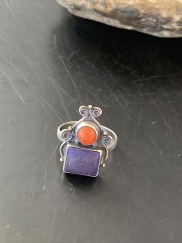 Navajo Sterling Silver Purple Sugilite Coral Ring | Authentic Native American Multi-Stone Jewelry | Sz 10 | 11524