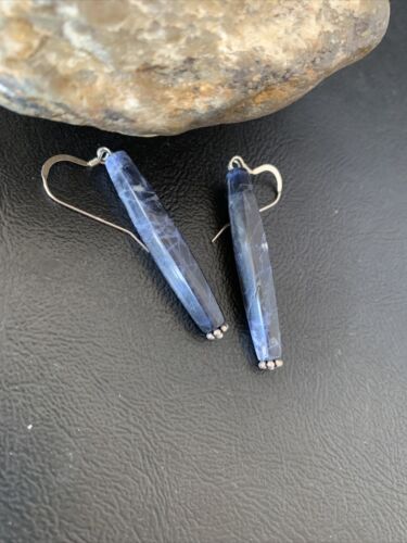 Navajo Blue Lapis Lazuli Bead Dangle Earrings | Sterling Silver | Authentic Native American Handmade | 13031
