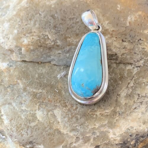 Navajo Blue Bisbee Turquoise Pendant | Sterling Silver | 1" | Authentic Native American Handmade | 1628