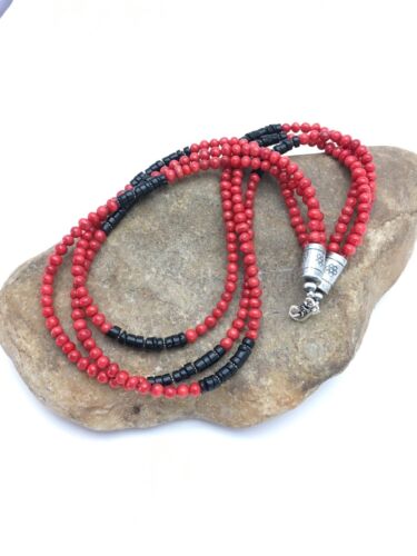 Navajo Red Coral 3 Strand Necklace | Sterling Silver | 19" | Authentic Native American Handmade | 2799