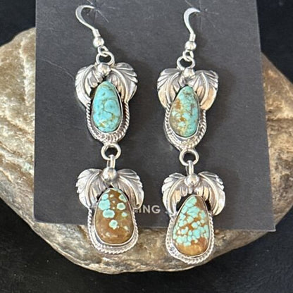 Navajo Blue #8 Turquoise Dangle Earrings | Sterling Silver | Authentic Native American Handmade | 14343