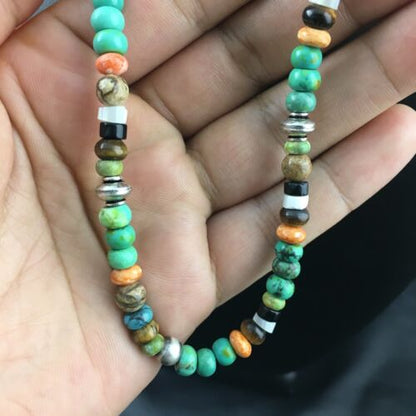 Navajo Orange Spiny Oyster Multi-Color Necklace | 18" | Authentic Native American Handmade | 10154