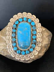 Navajo Blue Kingman Turquoise Cluster Ring | Authentic Native American Sterling Silver | Multi-Stone | Sz 9 | 12228