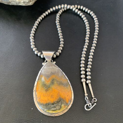 Navajo Pearls Sterling Silver Bumblebee Jasper Necklace Pendant | 21" | 10545
