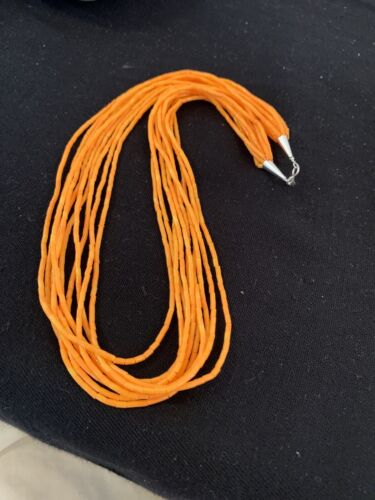 Stabilized Orange Spiny Oyster Heishi Necklace | 10 Strand | Sterling Silver | Authentic Native American Handmade | 619