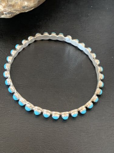 Sterling Silver Blue Kingman Turquoise Cuff Bracelet Bangle | 9.5" | Authentic Native American Handmade | 12316