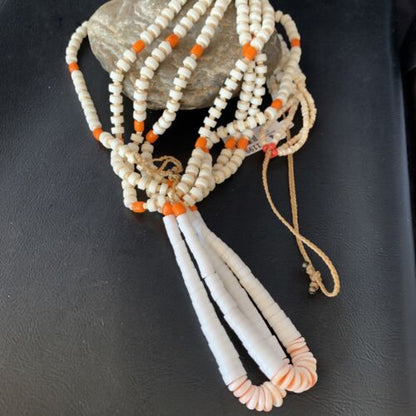 Native American Santo Domingo Shell Orange Spiny Oyster Bead Jacla Necklace | 30" | Handmade | 11991