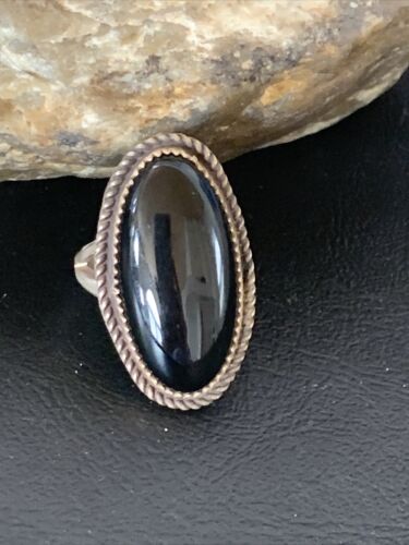 Native American Old Pawn Navajo Black Onyx Ring | Sterling Silver | Sz 7 | 11947