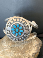 Men's Cluster Navajo Blue Kingman Turquoise Cuff Bracelet | Sterling Silver | Authentic Native American Handmade | 1652