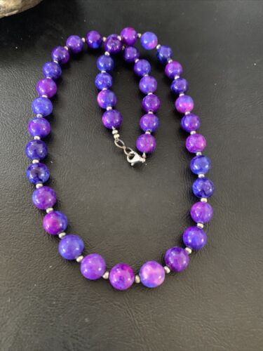 Navajo Pearls Purple Sugilite Bead Necklace | Sterling Silver | Authentic Native American Handmade | 20" | 11805