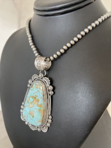 Navajo Royston Turquoise Pendant Necklace | Sterling Silver | Authentic Native American Handmade | 01365