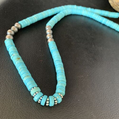 Southwestern Blue Turquoise Heishi Necklace | 8mm | 20" | Sterling Silver | 13935
