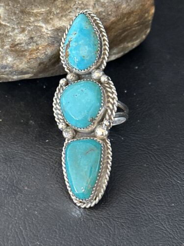Navajo Blue Kingman Turquoise Multi-Stone Ring | Authentic Native American Sterling Silver | Sz 11 | 14497