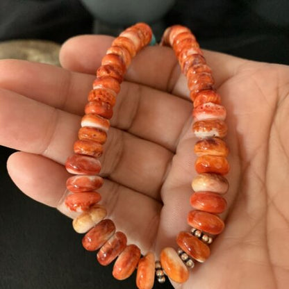 Navajo Turquoise & Red Spiny Oyster Graduated Necklace | Sterling Silver | Authentic Native American | 22" | 13516