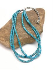 Navajo Turquoise Heishi 3 Strand Necklace | Sterling Silver | Authentic Native American Handmade | 2583