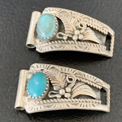 Vintage Navajo Sterling Silver Watch Tips | Old Pawn Blue Turquoise Band | Authentic Native American Jewelry | 12931