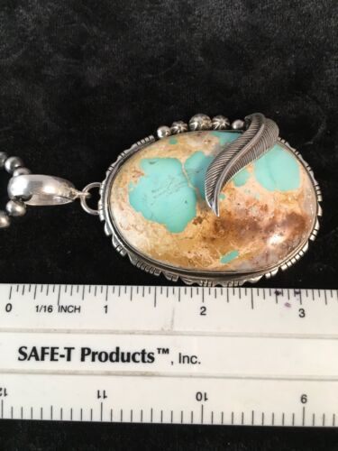 Royston Turquoise Pendant | Navajo Pearls Sterling Silver Necklace | Authentic Native American Handmade | 8730