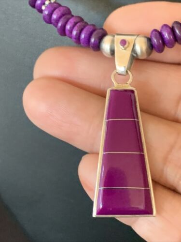 Authentic Native American Navajo Pearl Necklace with Purple Sugilite Pendant | Sterling Silver | 18" | 12349