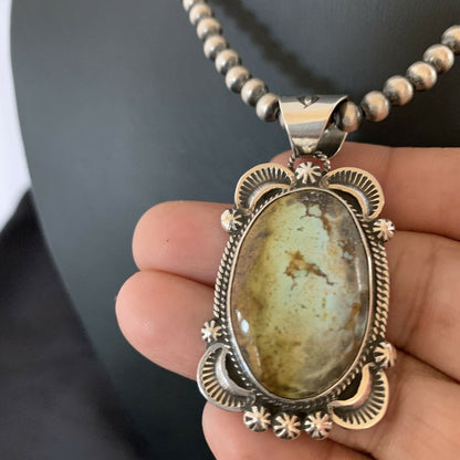 Men's Navajo Pearl Necklace with Blue Golden Hills Turquoise Pendant | Sterling Silver | 10319