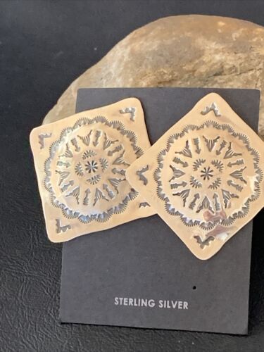 Navajo Sterling Silver Stamped Earrings | Authentic Native American Handmade | 1669