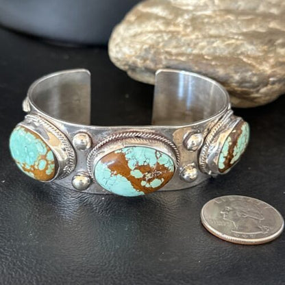 Native American Men's Navajo Blue #8 Turquoise Cuff Bracelet | Sterling Silver | 14441
