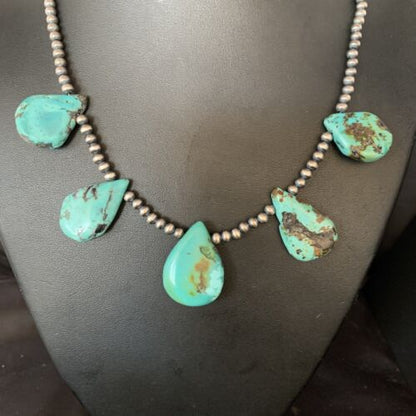 Teardrop Blue Turquoise Necklace | Navajo Pearls | Sterling Silver | 20" | 13963