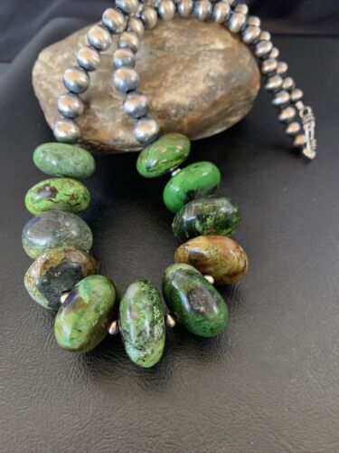 Navajo Chunky Graduated Green Turquoise Necklace | Sterling Silver | Authentic Native American | 18" | 11767
