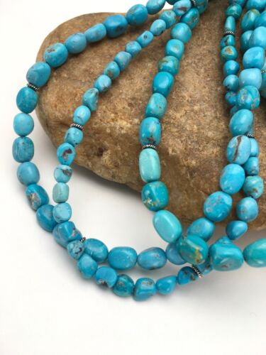 Navajo Nacozari Turquoise Nugget Bead Necklace | 3 Strand | 21" | Authentic Native American Handmade | 2763