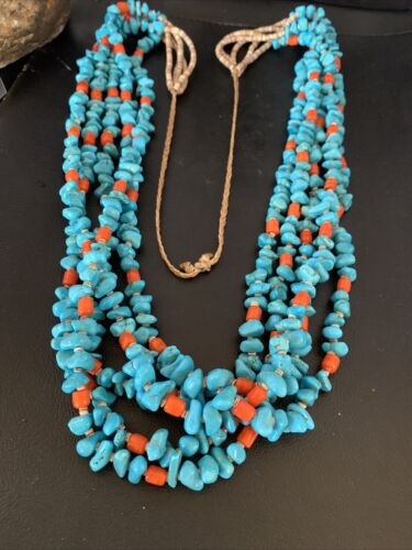 Native American Santo Domingo Spiny Blue Turquoise Shell Jacla Necklace | 5 Strand | 36" | 13194