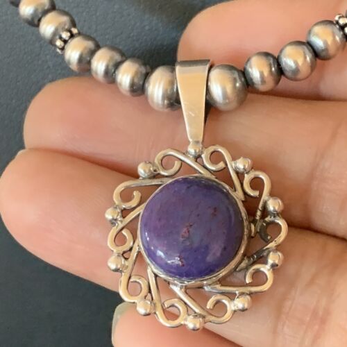 Women's Navajo Blue Turquoise Purple Sugilite Pendant Necklace | Sterling Silver | Native American Handmade | 12621